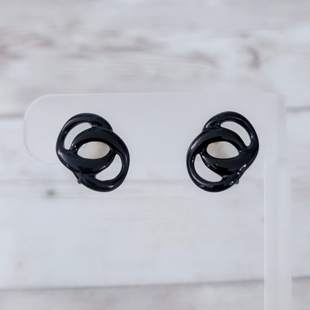 Vintage Napier Clip On Earrings Retro Black Earrings